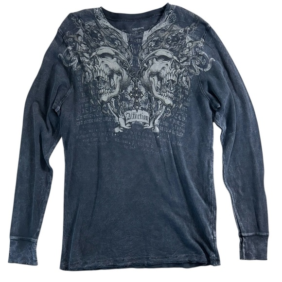 Affliction Other - Affliction Rare Skull Thermal Waffle Knit Shirt Navy Mens Medium Y2K Grunge MMA